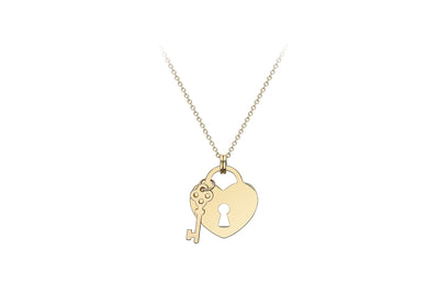9K Yellow Gold Solid Padlock & Key Necklace 41-43cm