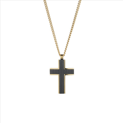 Ion Plated 14k Gold and Black Chequered Inlay on IP Gold Curbed Link Chain