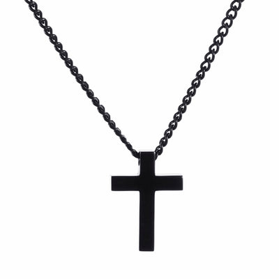 Stainless Steel/IP Black Cross/55cm Curb Link Chain