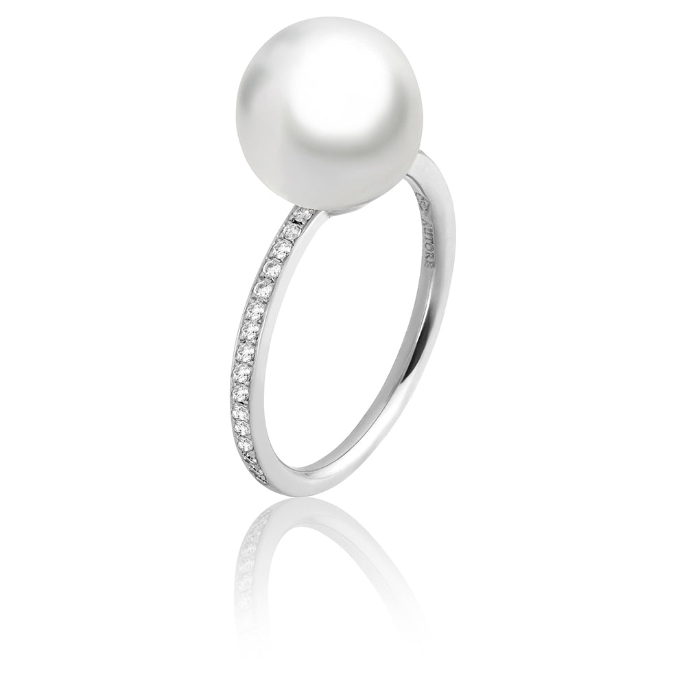 18k White Gold 10mm Pearl & Diamond Ring