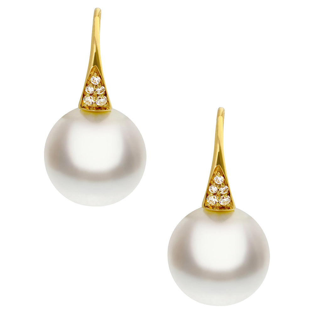 18k Yellow Gold 11mm Pearl & Diamond Shephard Hooks