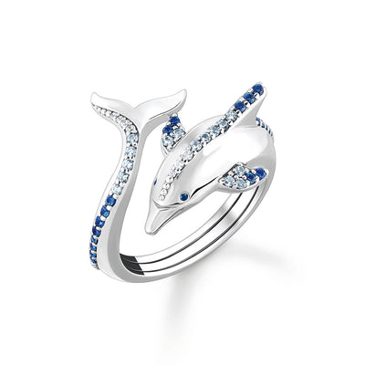 THOMAS SABO Ring dolphin with blue stones